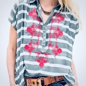 Sundance Rialto Cotton Semi Sheer Embroidered Top